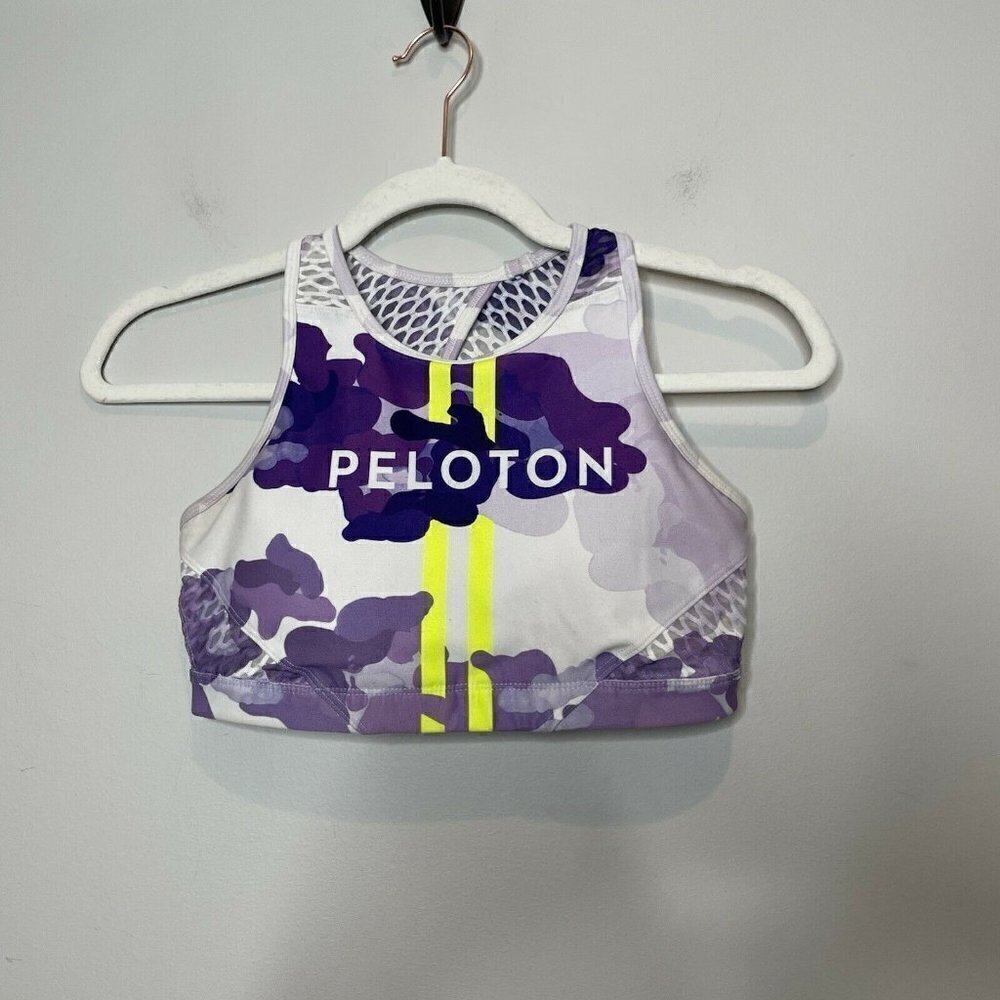 Peloton WITH Wear It To Heart Purple Camo High Neck Sports Bra Size Small